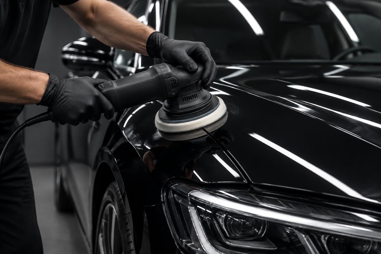 Illustrative close-up of careful paint polishing